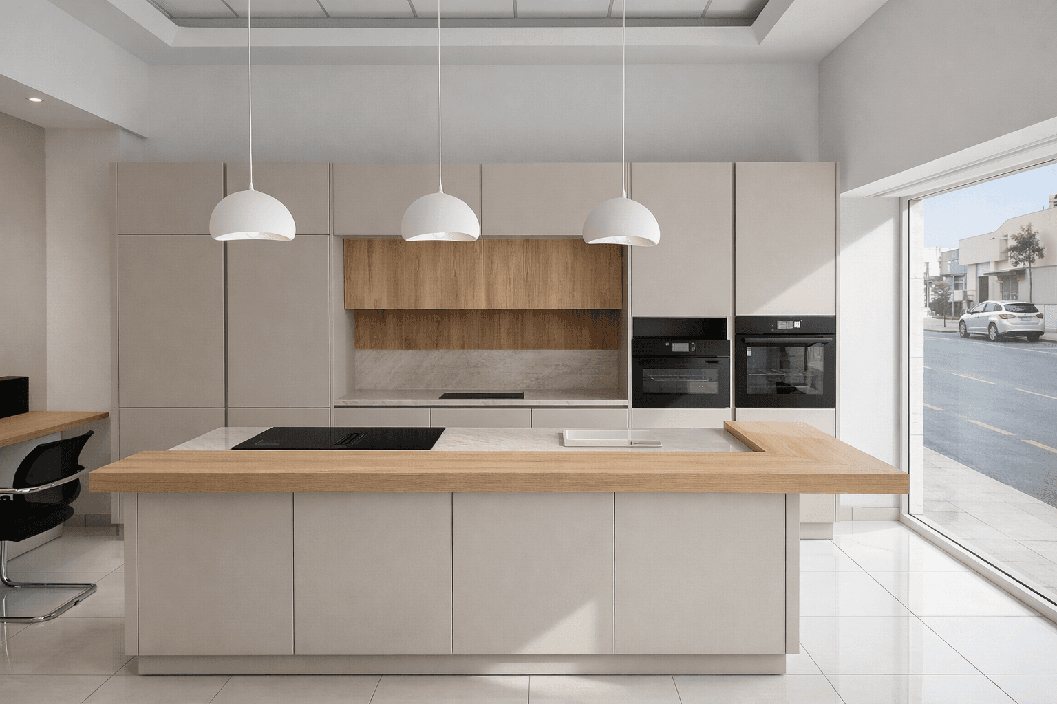 Showroom Tecnomarmi con cucina in pietra e ceramica